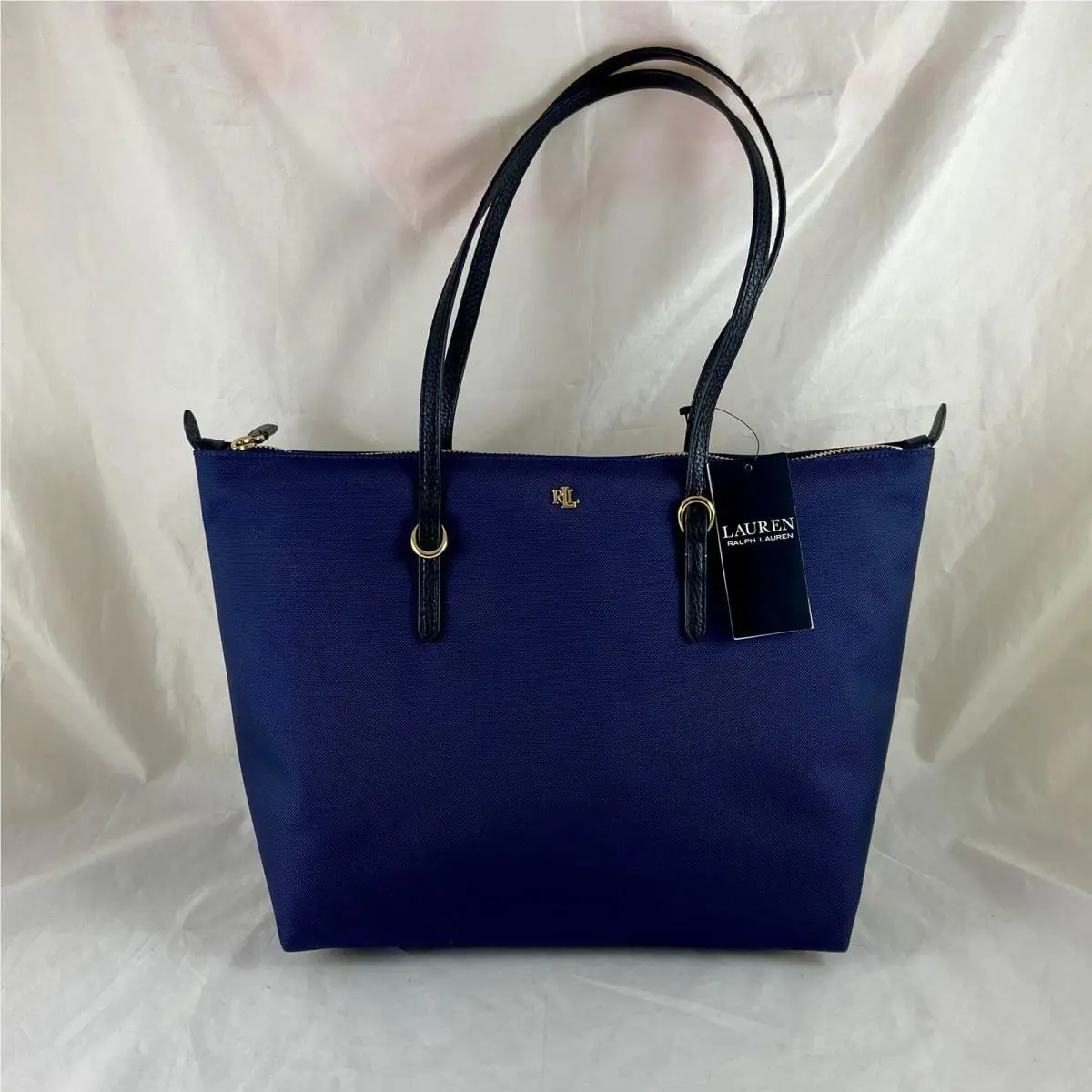 Ralph Lauren Nylon Keaton Tote Core Navy Solid Small Gold Hardware