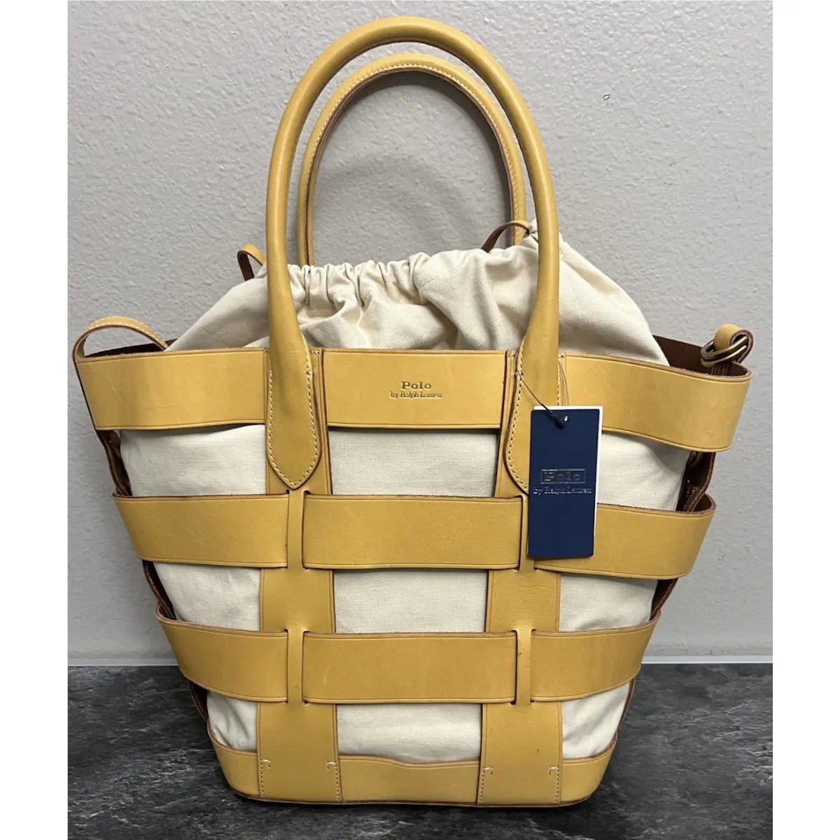 Polo Ralph Lauren Woven Leather Tote Bag Shoulder Purse