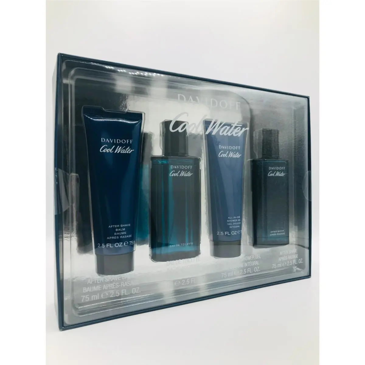 Davidoff Cool Water 4pc Set Cologne Spray 2.5 oz After Shave Splash and Balm Shower Gel