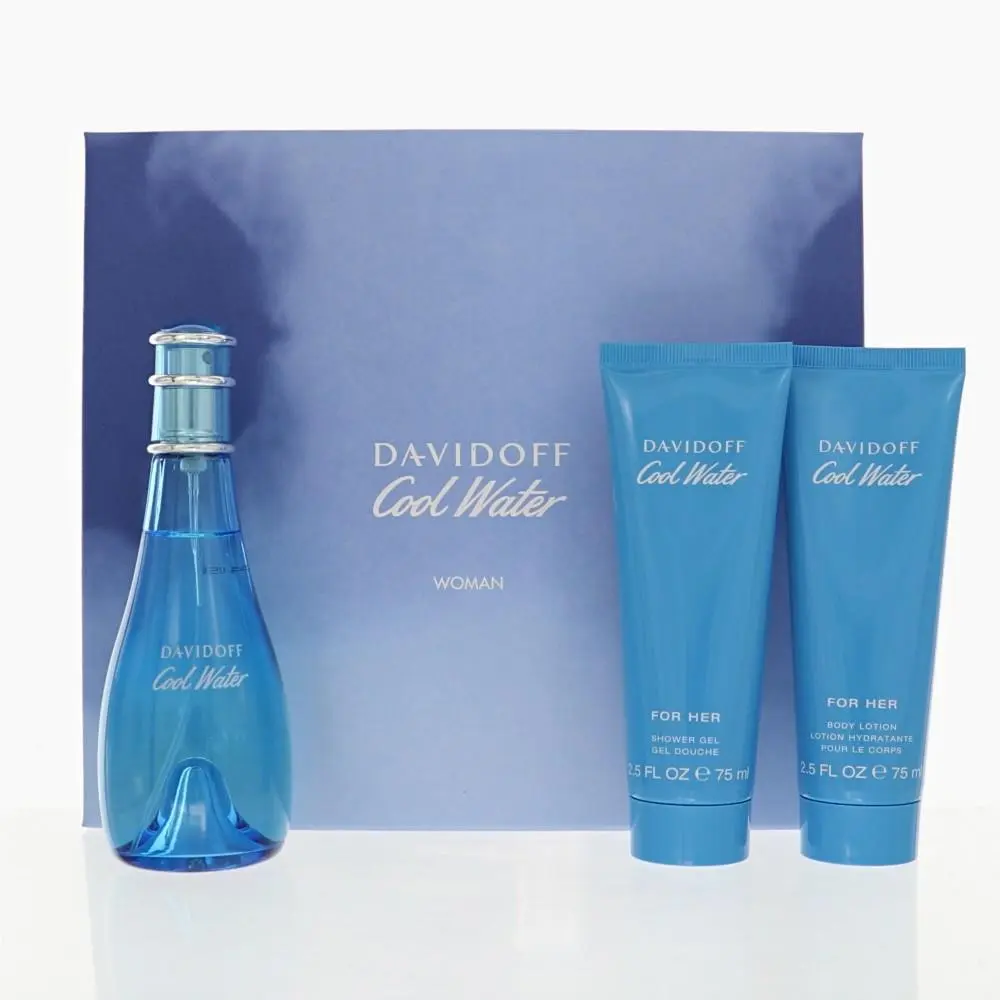 Cool Water by Davidoff Gift Set For Women 3 Piece Set For Women: 3.4 Oz Eau De