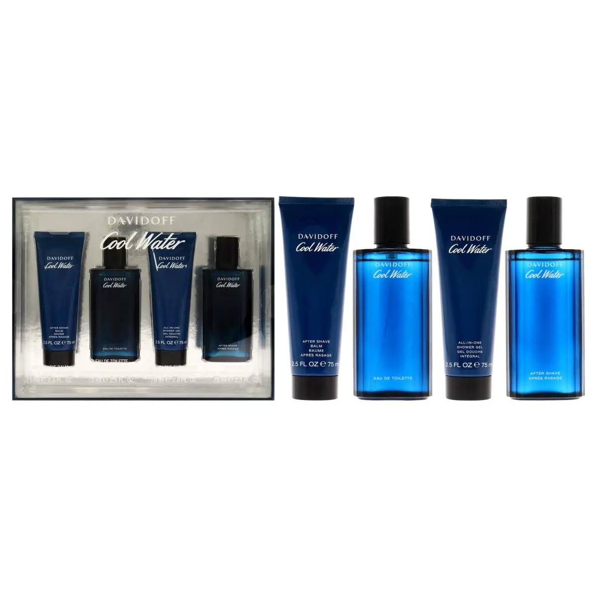 3 Pack Cool Water by Davidoff For Men - 4 Pc Gift Set