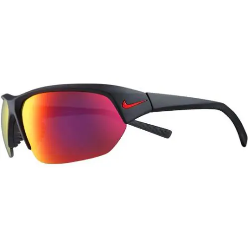 Nike Skylon Ace Men`s Semi Rimless Sport Wrap Sunglasses - EV1125 - Italy - Matte Black/Red (006), Frame: Select Variation