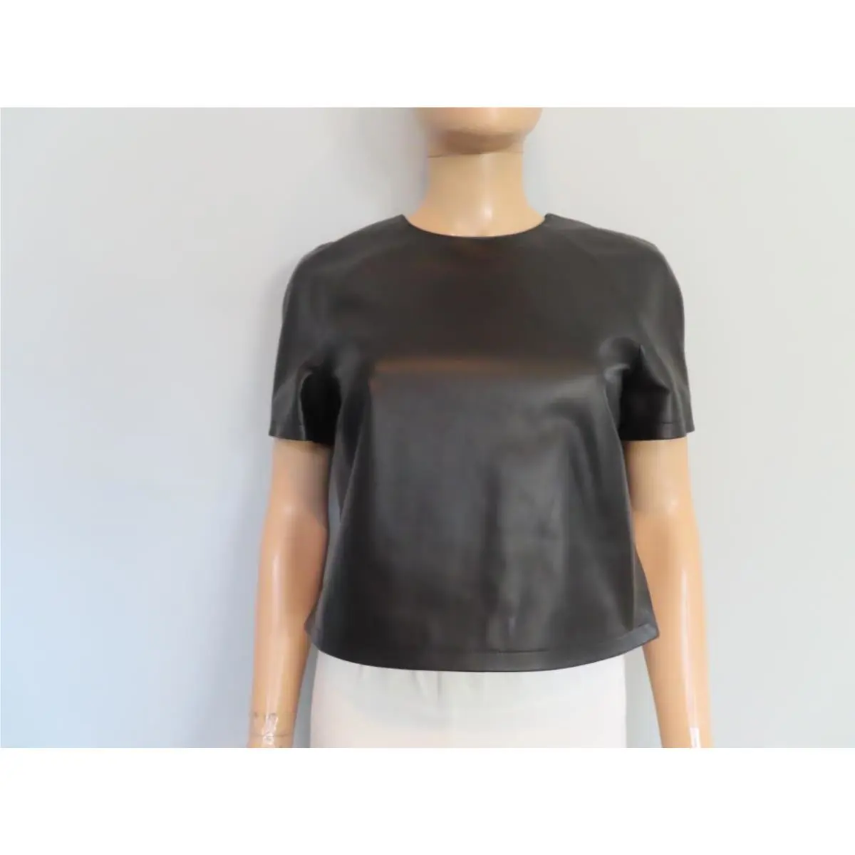 Christian Dior Black Short Sleeve Lamb Leather Top F 34/US 2