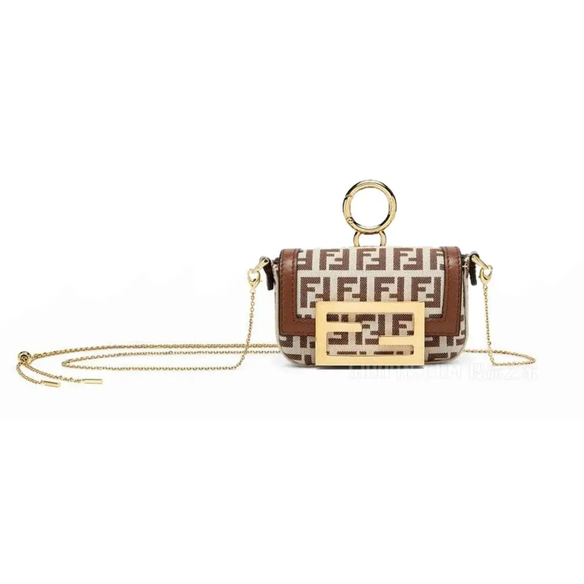 Fendi Nano Baguette Charm Mini Micro Crossbody Bag FF Canvas Brown