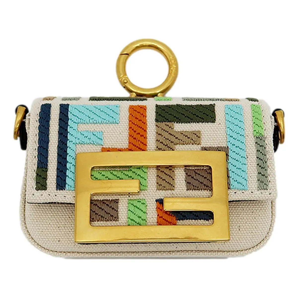 Fendi Nano Baguette FF Embroidery Charm Bag Beige Multicolor
