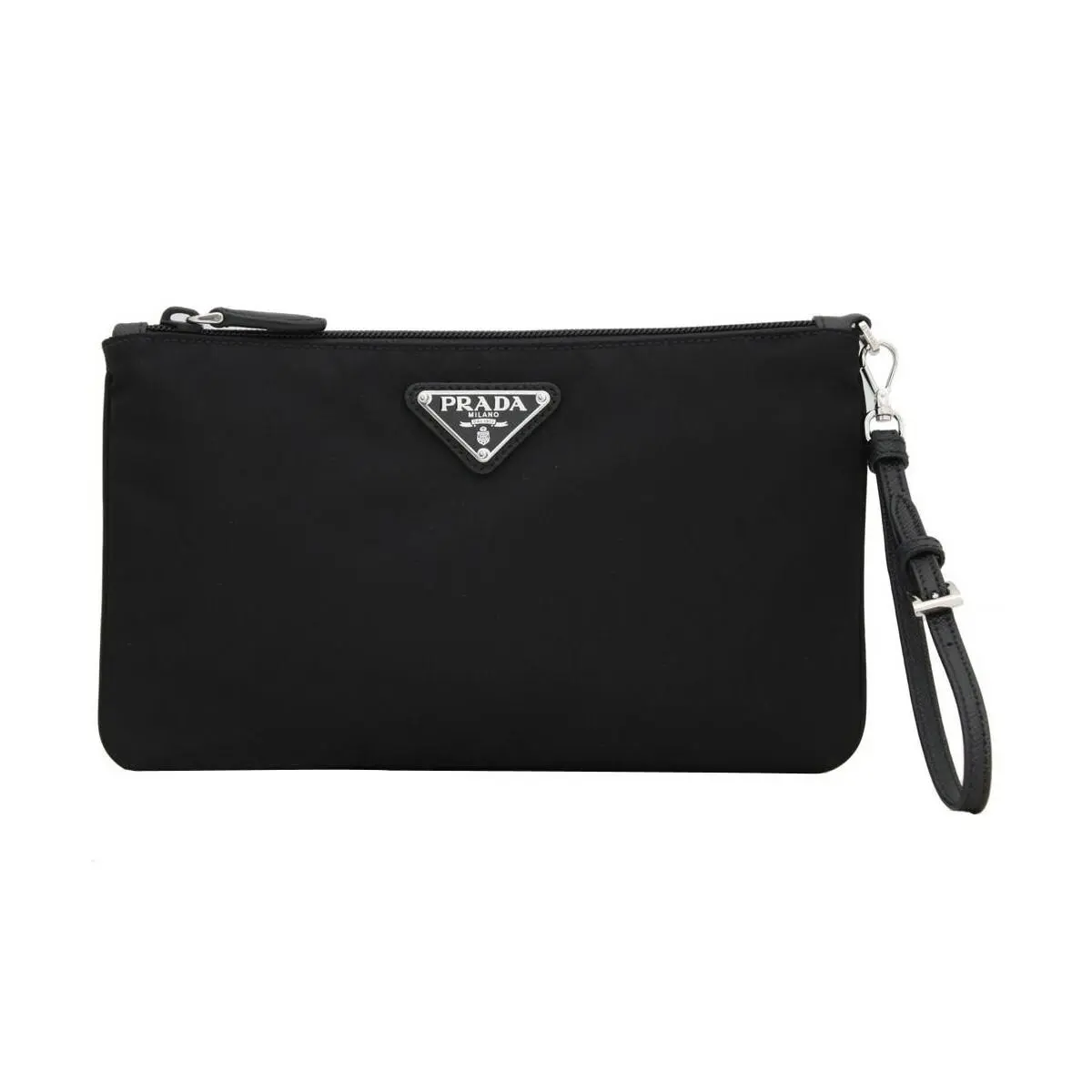 Prada Black Tessuto Nylon Prada Logo Pouch Wristlet Clutch Bag