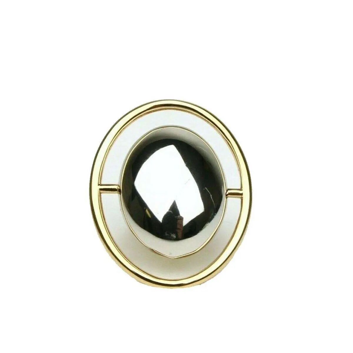 Saint Laurent Women`s Large Oval Brass Metal Circular Silver/gold Ring