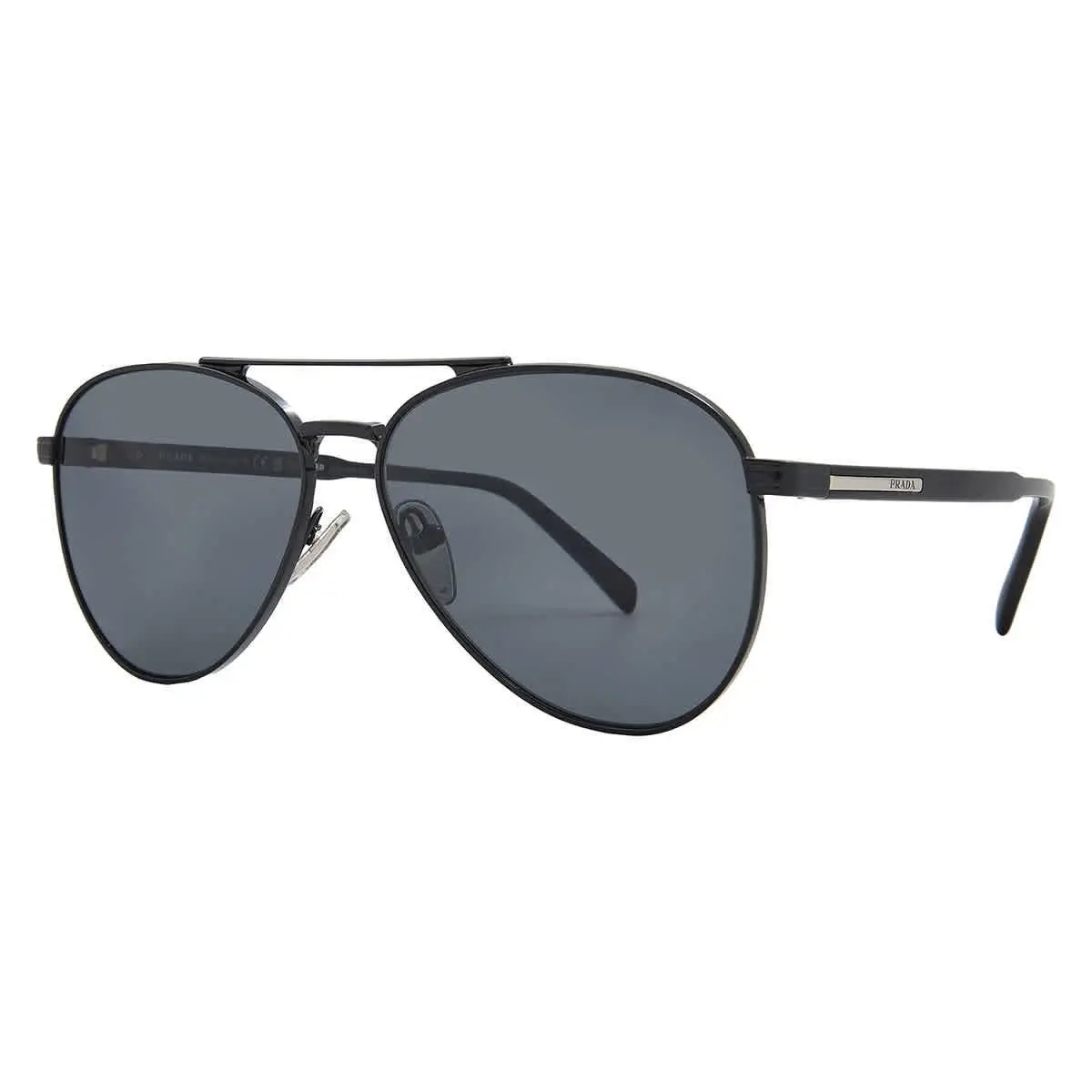 Prada Polarized Dark Grey Pilot Men`s Sunglasses PR A58S 1AB5Z1 61 - Black, Frame: Black, Lens: Grey