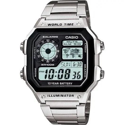 Casio AE1200WHD-1A Men`s Stainless Steel World Time 5 Alarms Chronograph Watch