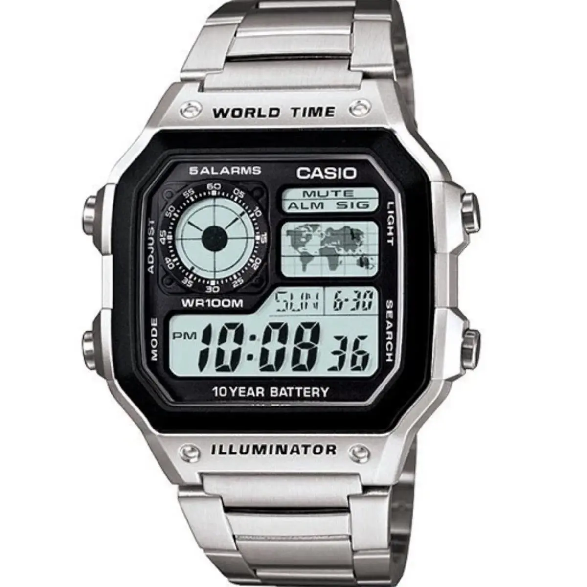 Casio AE1200WHD-1A Men`s Stainless Steel World Time 5 Alarms Chronograph Watch