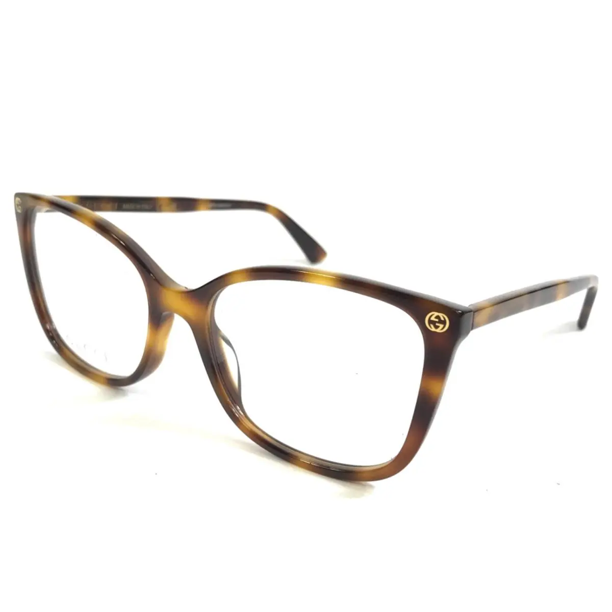 Gucci Eyeglasses Frames GG0026O 002 Tortoise Brown Havana Gold Logos 53-17-140 - Frame: Brown