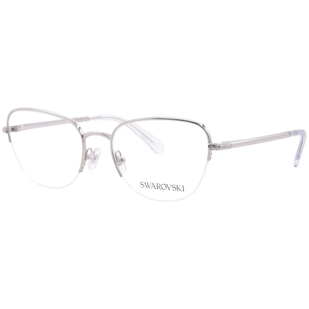 Swarovski SK1023 4001 Eyeglasses Women`s Silver Semi Rim Cat Eye Style 54mm
