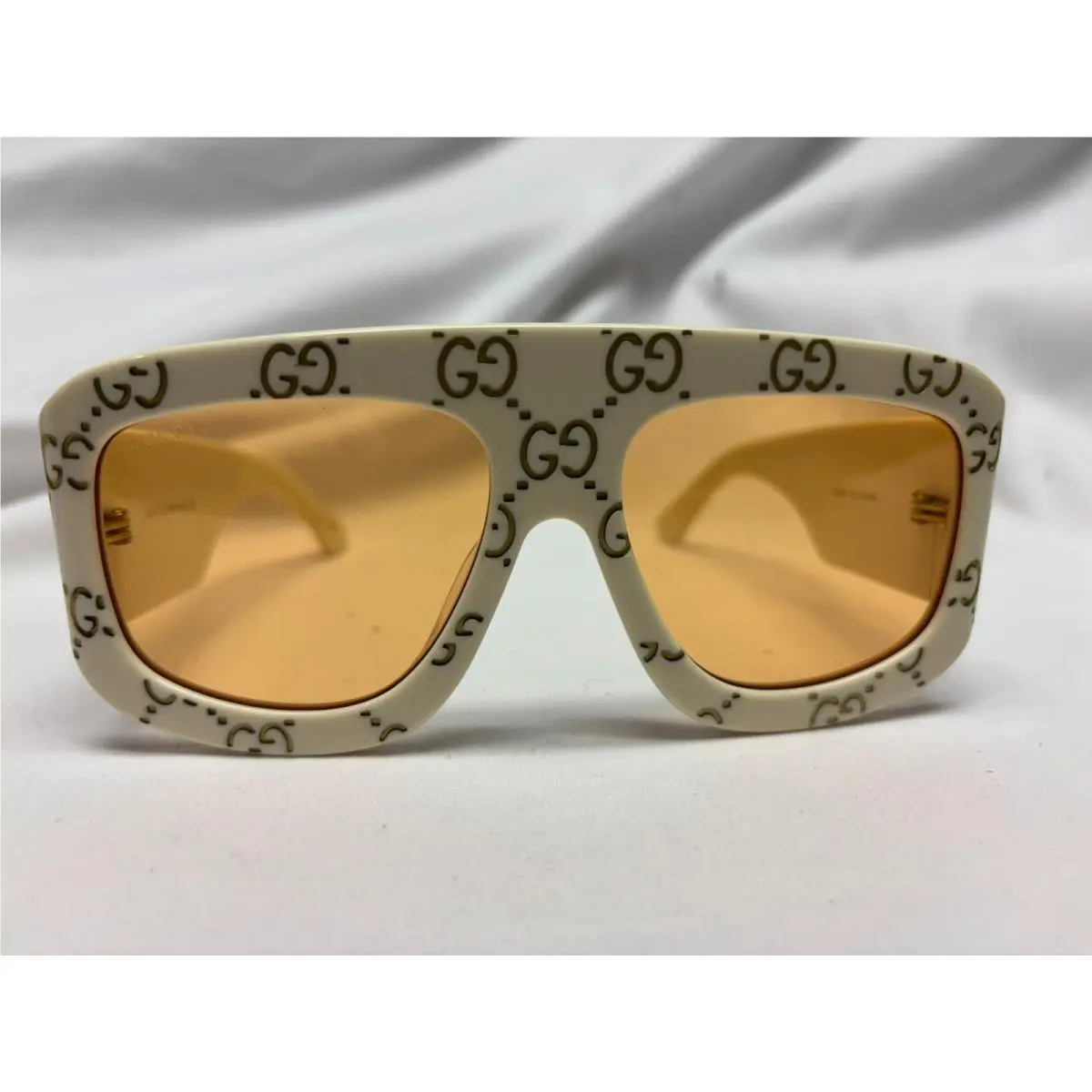 Gucci White Square Women`s Sunglasses GG0980S Orange Red Lens