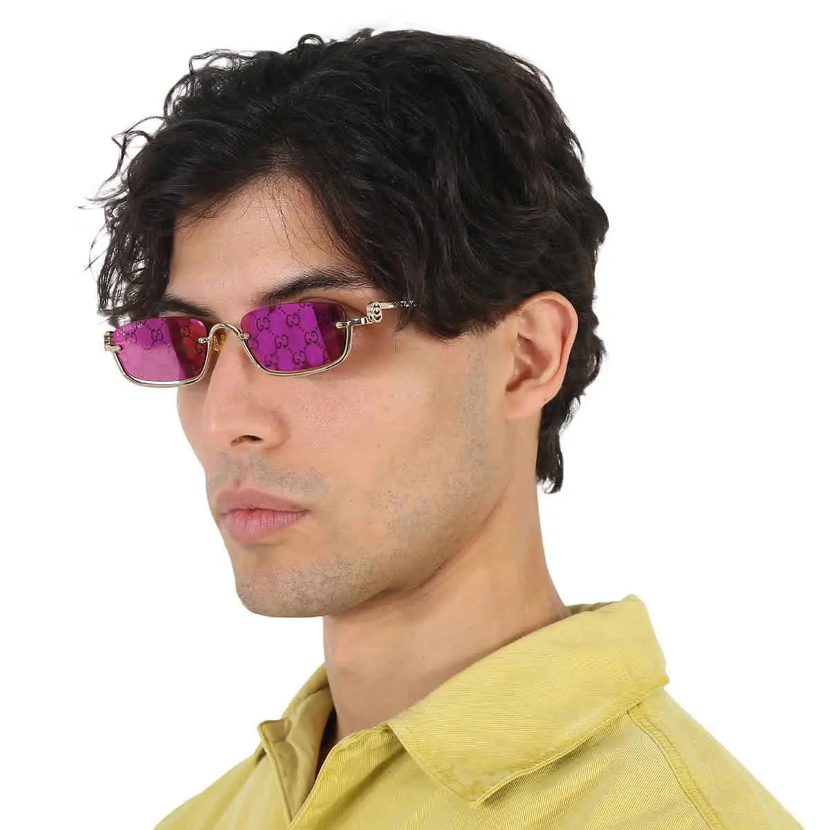 Gucci Violet Logo Rectangular Unisex Sunglasses GG1278S 005 55 GG1278S 005 55 - Gold, Frame: Gold, Lens: Purple