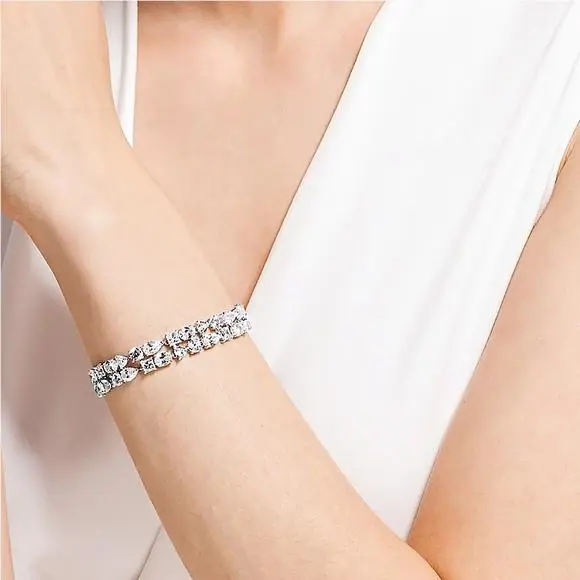 Swarovski Rhodium Plated Mixed Cut Bracelet w/ Double Row Crystals