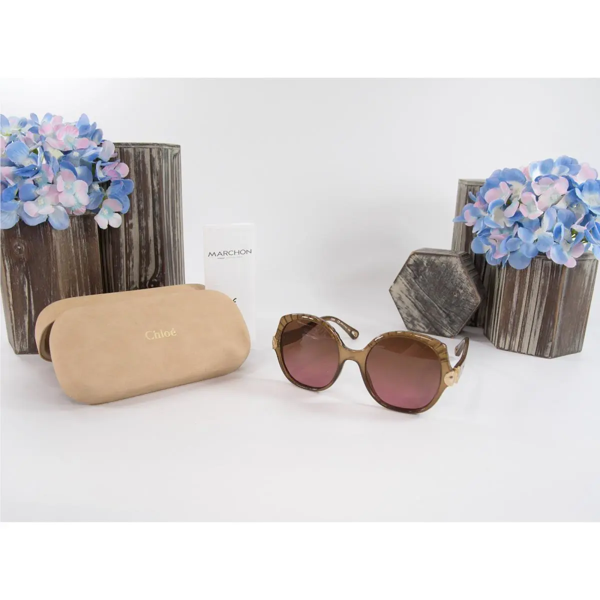Chloe CE749S Brown Rose Tortoise Acrylic Logo Sunglasses Case