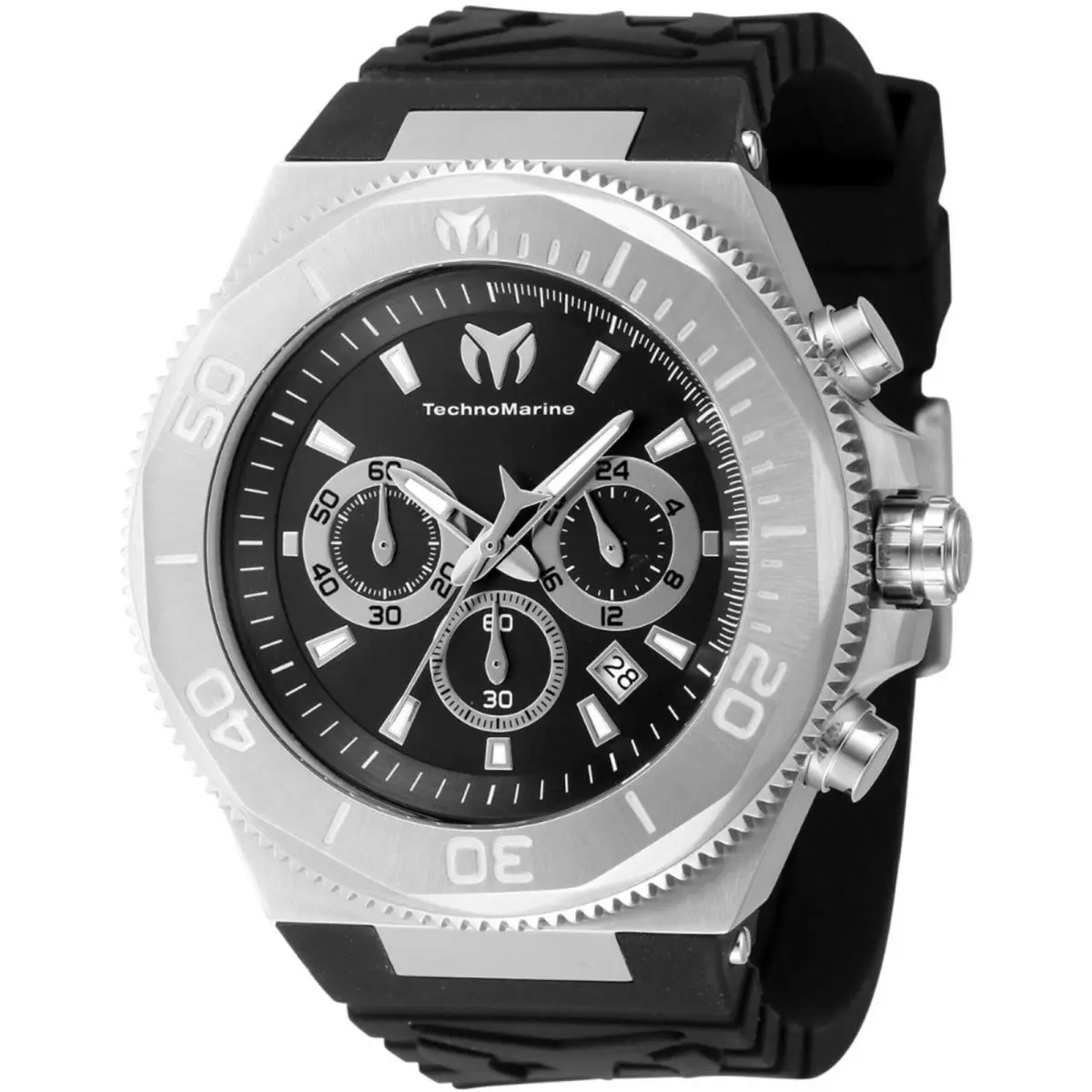 Technomarine Men`s Watch Manta Ocean Chronograph Black Silicone Strap TM-224012 - Dial: Black, Silver, Band: Black