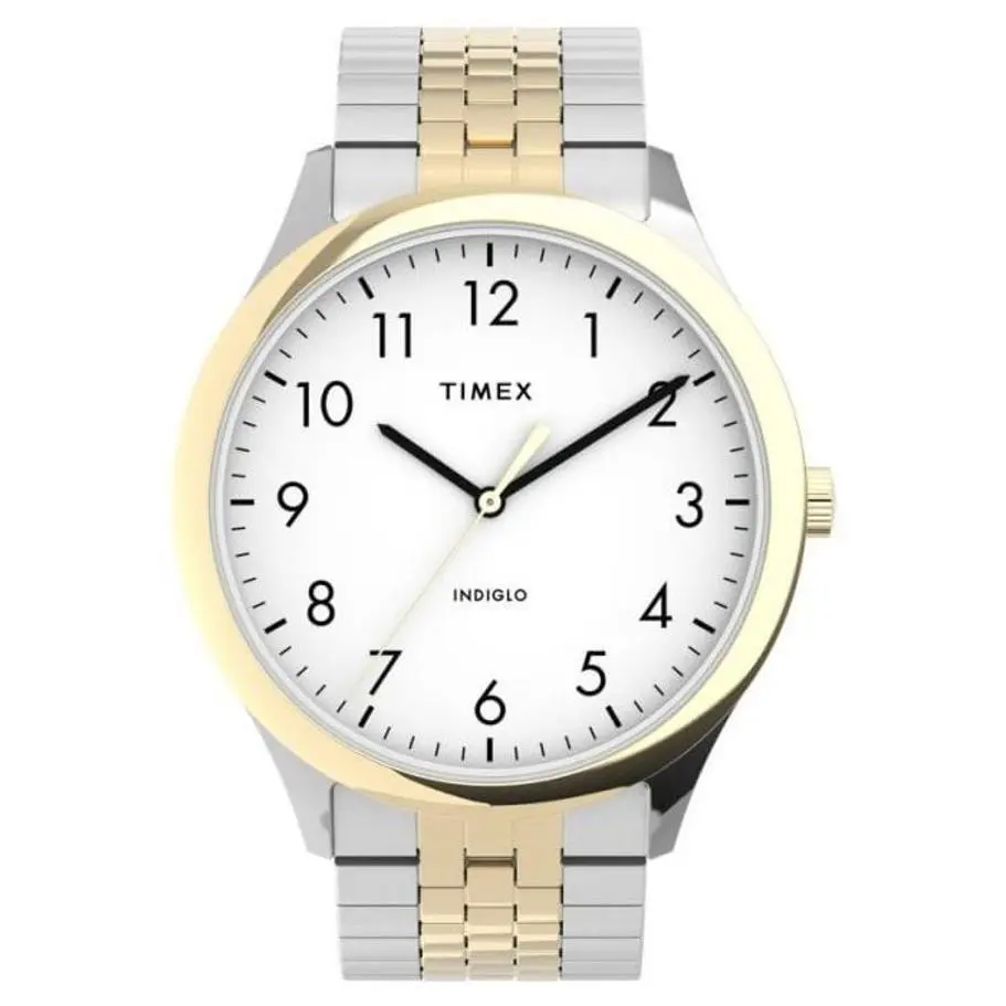 Timex Men`s Modern Easy Reader 40mm Watch - TW2U40000 - Two-Tone/Two-Tone/White, Dial: White, Band: Gold, Silver