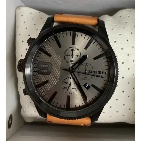 Diesel F1721 Mens DZ4468 Chronograph Rasp Chrono Brown Leather Strap Watch 50mm