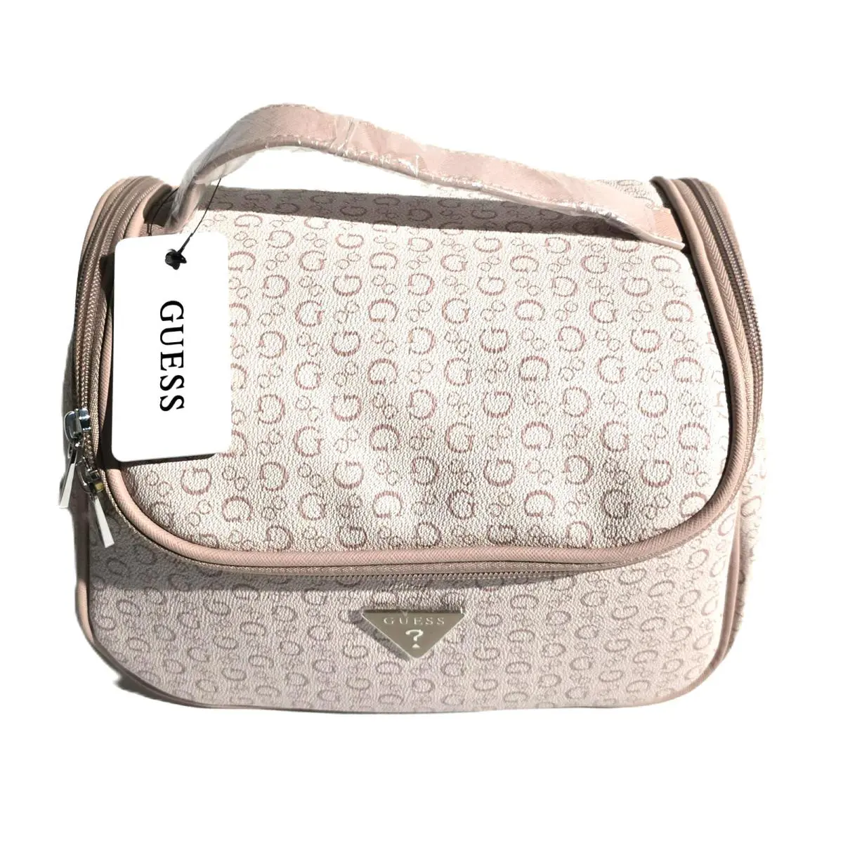 Guess Light Rose Beige Logo Saffiano Pvc Junction Travel Cosmetic Bag Pouch Case