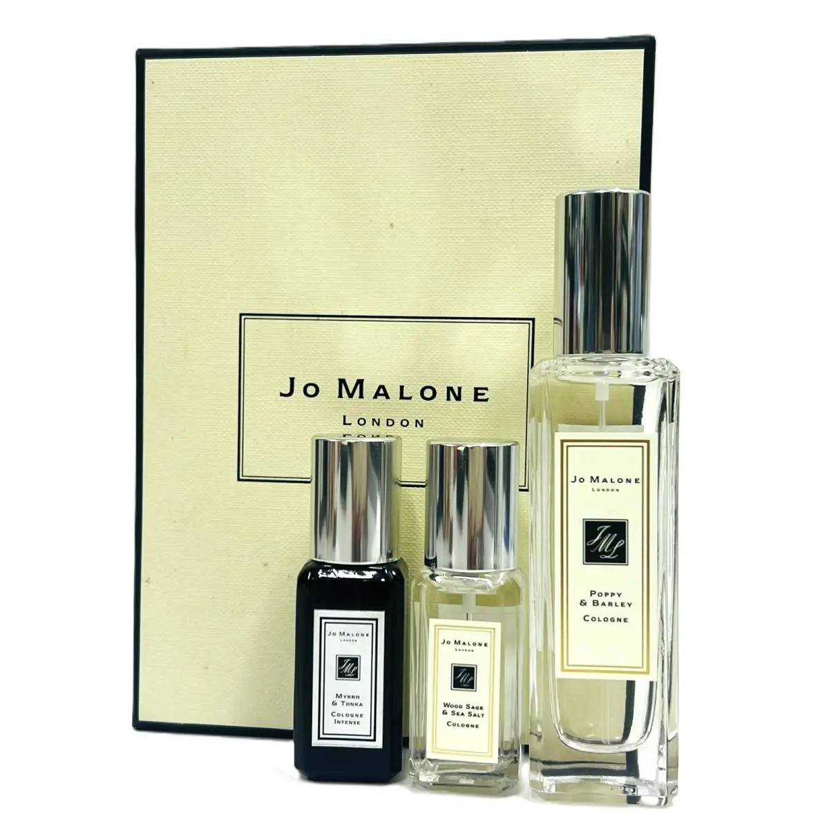 Jo Malone-3 pc Gift Set Poppy Barley+ Myrrh Tonka Wood Sage Sea Salt