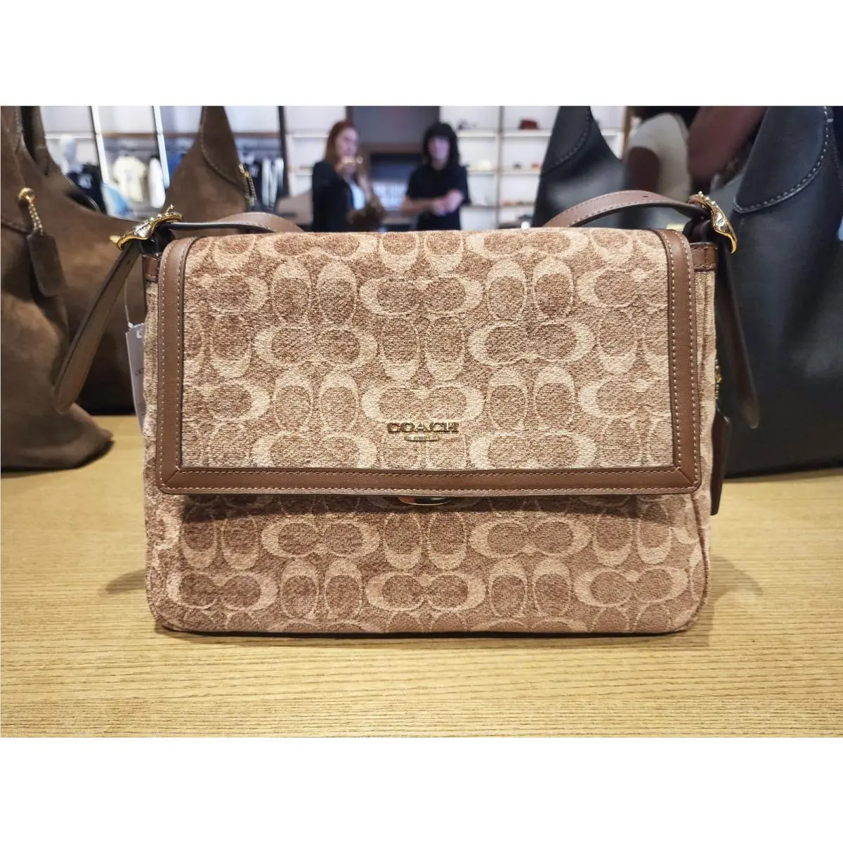 Coach Etta Flap Shoulder Bag Signature Chenille Light Khaki CCE58