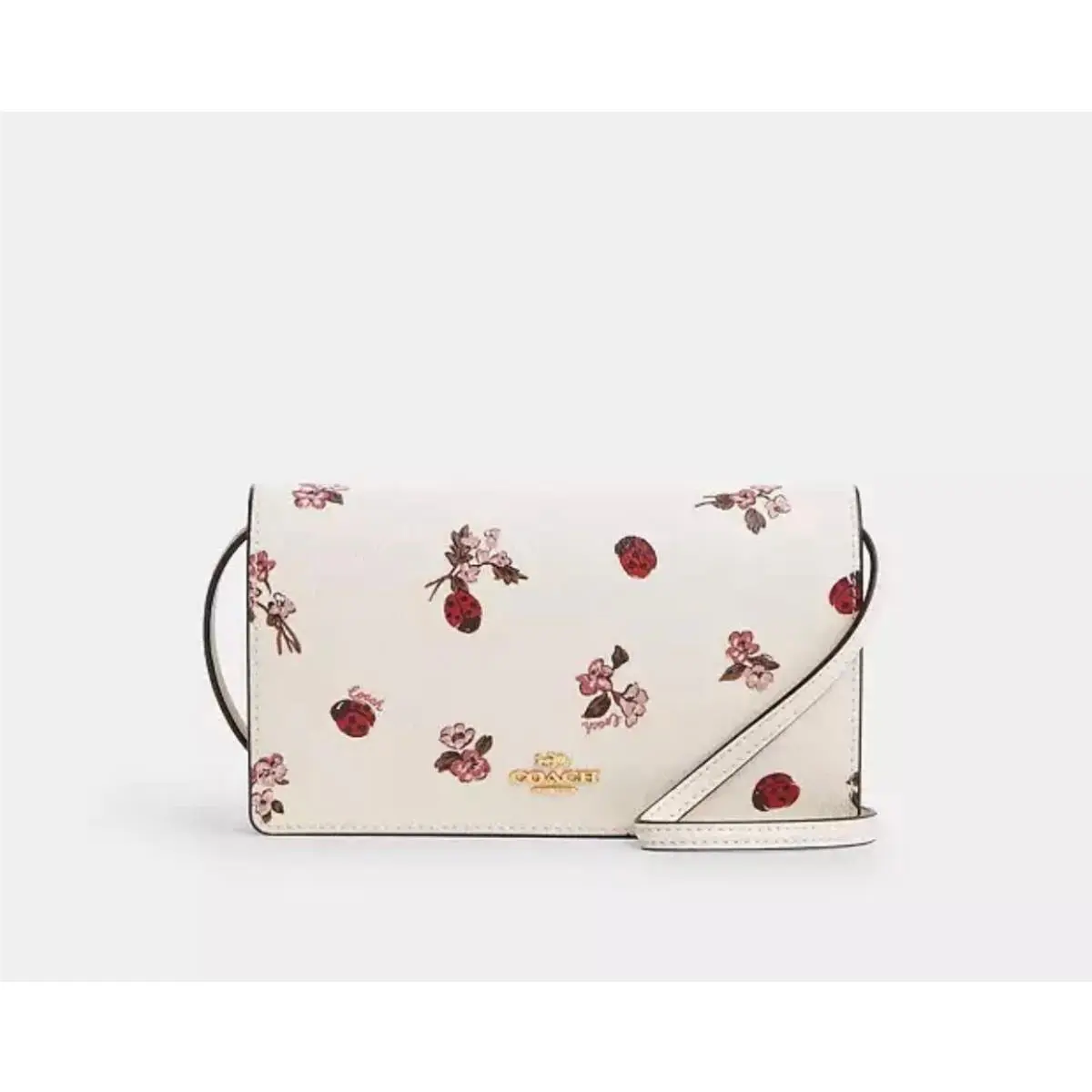 Coach Anna Foldover Clutch Crossbody with Ladybug Floral Print Chalk Multi