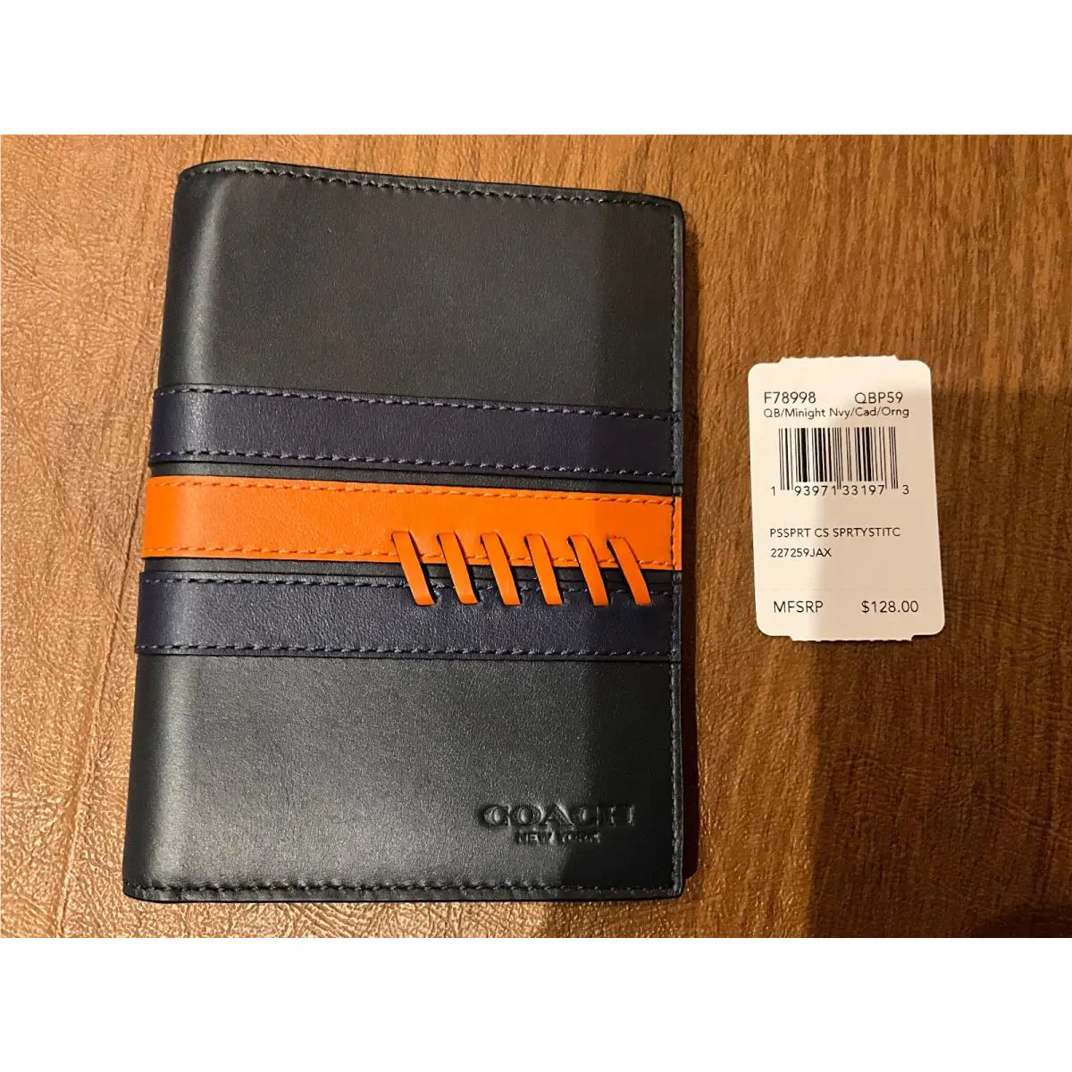 Coach Navy/orange Leather Signature C Passport Case/holder/wallet 78998