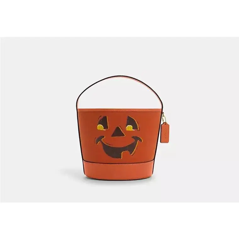 Coach Orange Trick or Treat Bucket with Halloween Pumpkin In Regenerative Cotton
