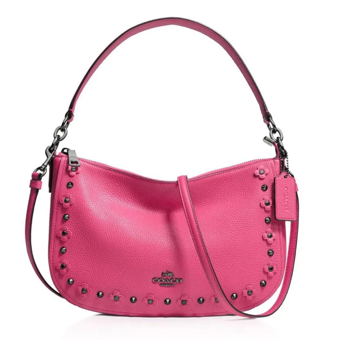 Coach 37711 Chelsea Studded Floral Embellished Rivets Dk/dahlia Leather Small