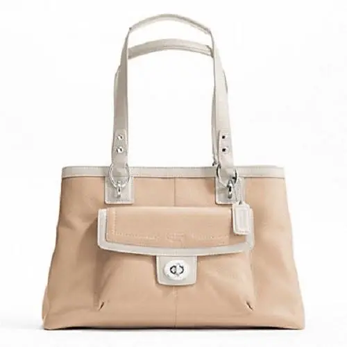 Coach Penelope Leather Carryall Handbag Bag - Silver/putty/white