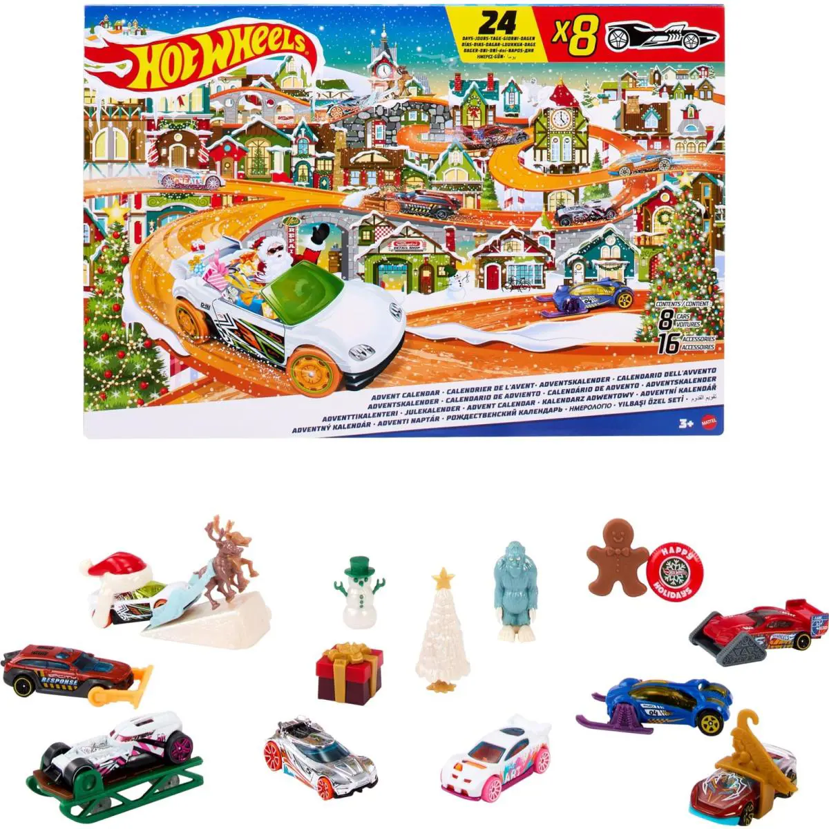 Hot Wheels Advent Calendar 2023 8 Cars 16 Accessories Playmat Set