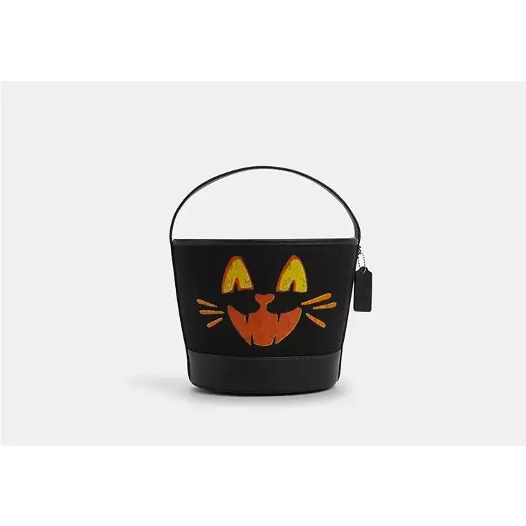 Coach Black Trick or Treat Bucket with Halloween Cat In Regenerative Cotton