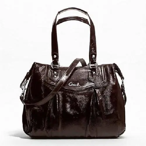 Coach Women`s Ashley Patent Leather Shoulder Bag - Silver/mahogany - Exterior: Silver/Mahogany