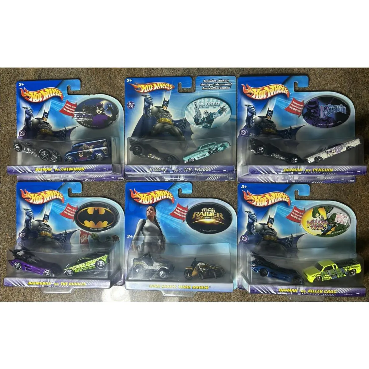 2003 Hot Wheels Batman Tomb Raider Cars - Penguin Riddler Killer Croc Laura