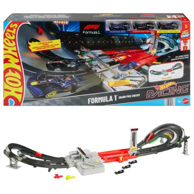 Hot Wheels F1 Grand Prix Circuit Track Set w/ 3 1:64 Scale Die-cast Cars