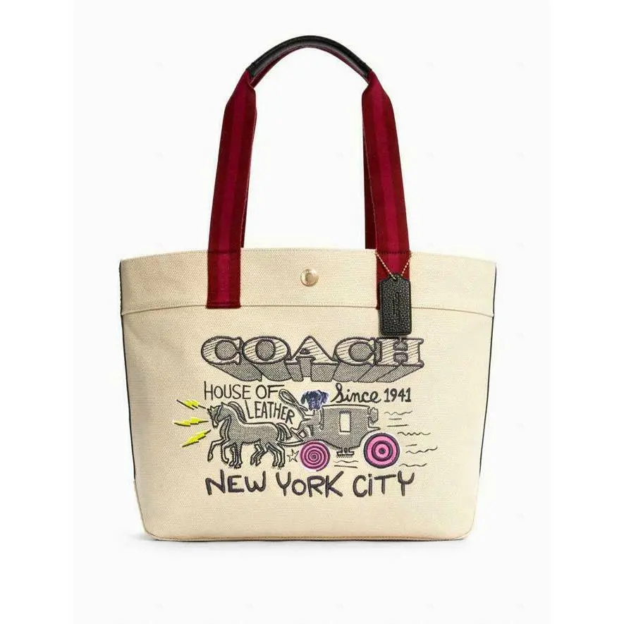 Coach Tote with Art School Graphic Canvas Bag C5683 - Natural Multi