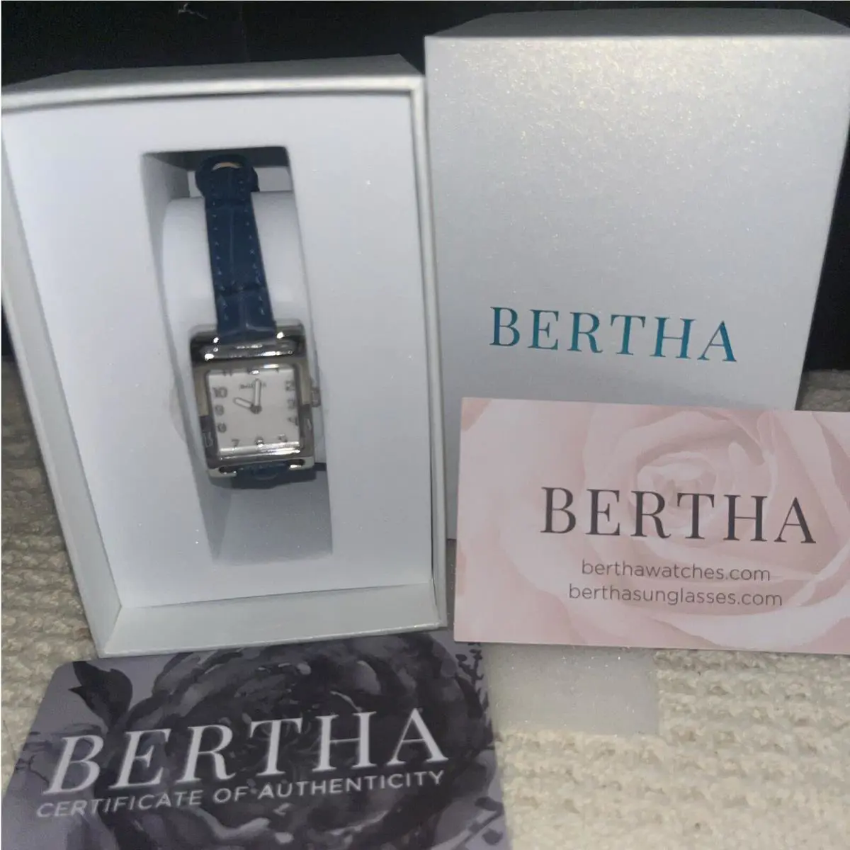 Bertha Marisol Swiss Mop Leather Band Watch Blue