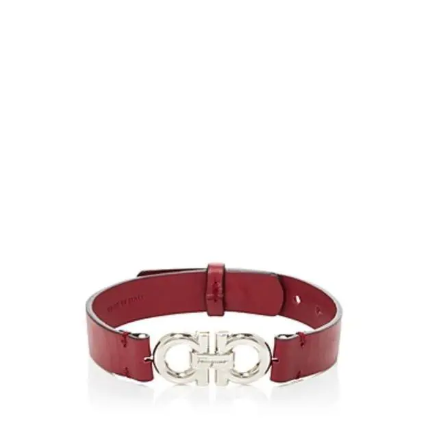 Salvatore Ferragamo Double Gancini Leather Bracelet Red