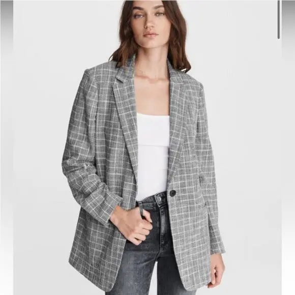 Rag and Bone Ames Deconstructed Check Cotton Fit Blazer Size 4 A003008