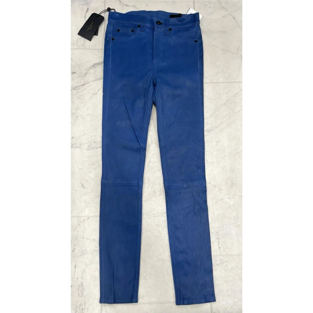 Rag Bone High Rise Ankle Skinny Leather Pants In Royal Blue Size: 26