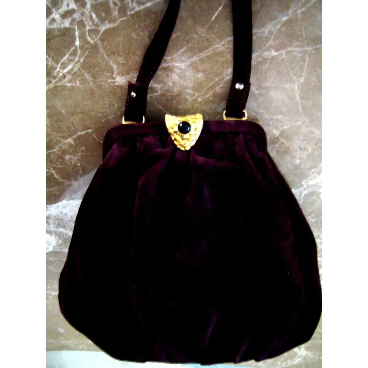 Donna Karan Dkny Suede Purple Wine Golden Leather Evening Bag Purs Vintage