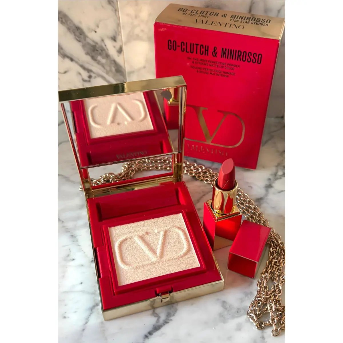 Valentino Go-clutch Powder 01 Very Light 219a Star Studded Lipstick W/cha
