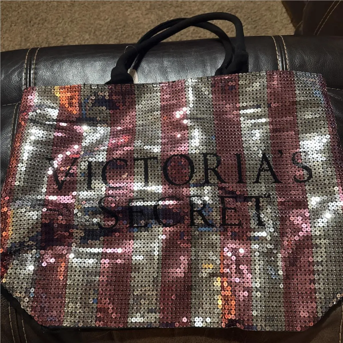 Victoria’s Secret Pink Silver Sequin Stripe Weekender Tote Bag Limited Edition by Victoria's Secret