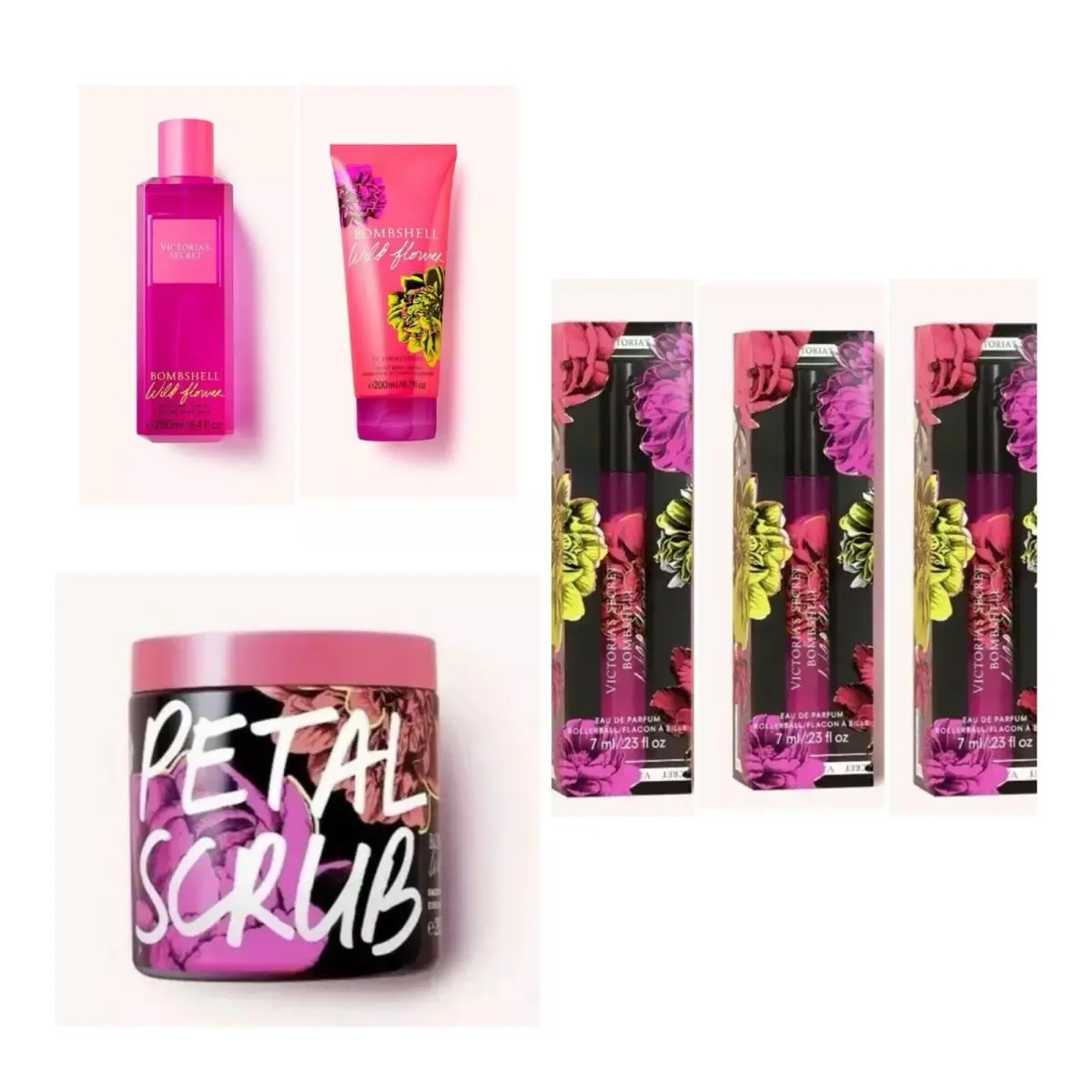 Victoria`s Secret Bombshell Wildflower Edp Rollerball 3 /mist /cream /scrub