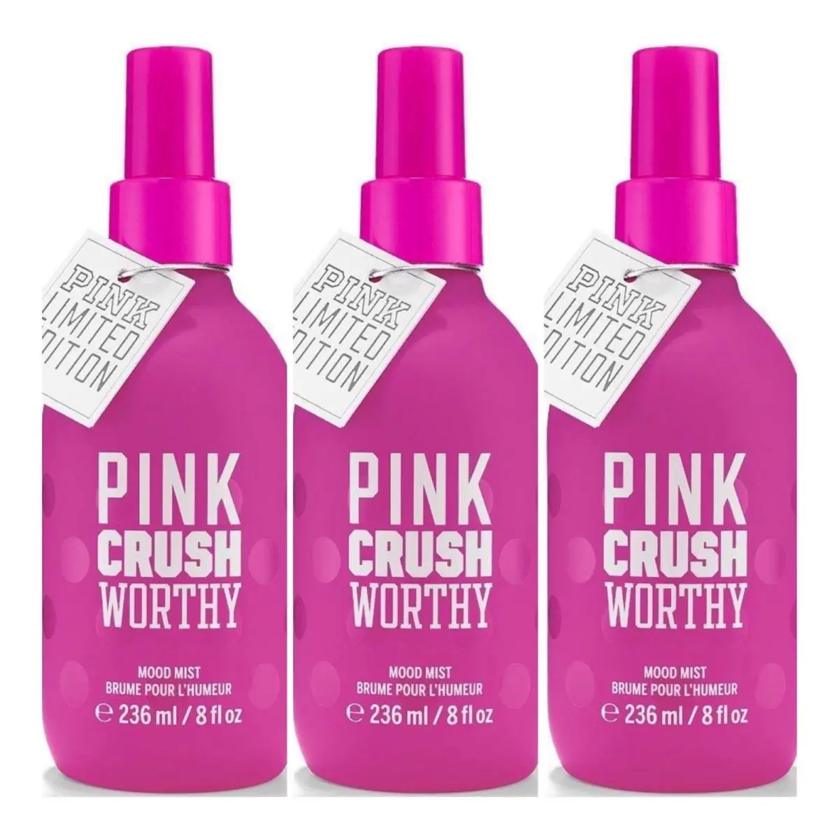Victoria`s Secret Pink Crush Worthy Mood Mist 8 Fl.oz. Lot of 3 by Victoria's Secret