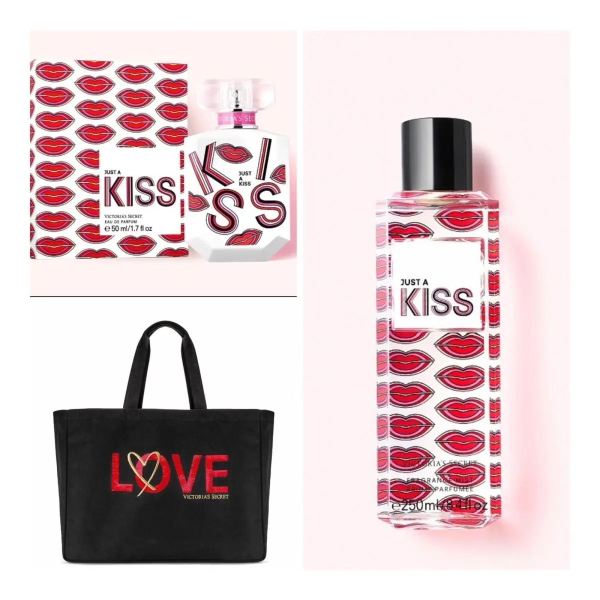 Victoria’s Secret Just A Kiss Eau de Parfum 1.7 Fl.oz. / Mist / Tote Bag