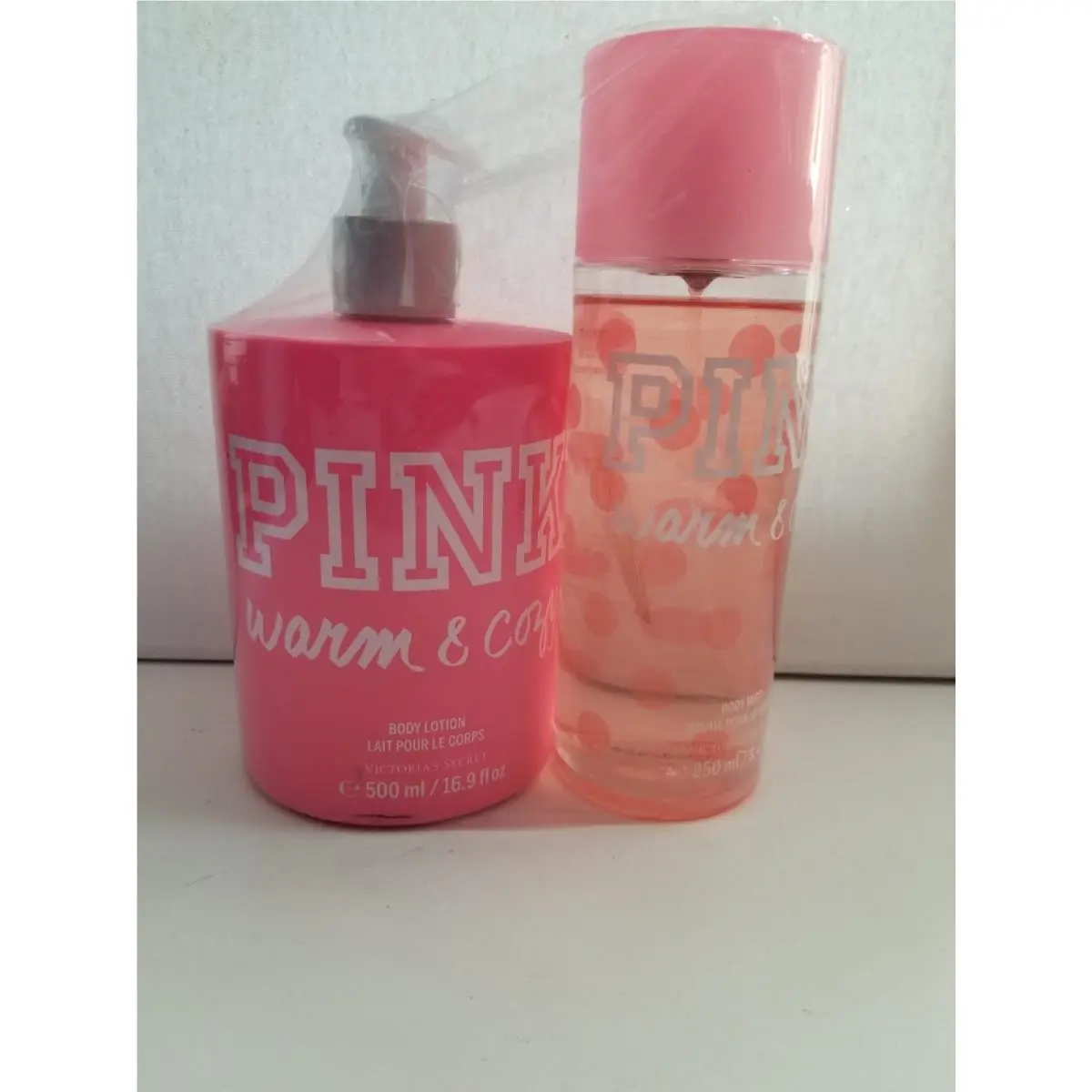Victoria`s Secret Pink Warm Cozy Body Lotion w/ Pump 16.9 oz Body Mist 8.4oz