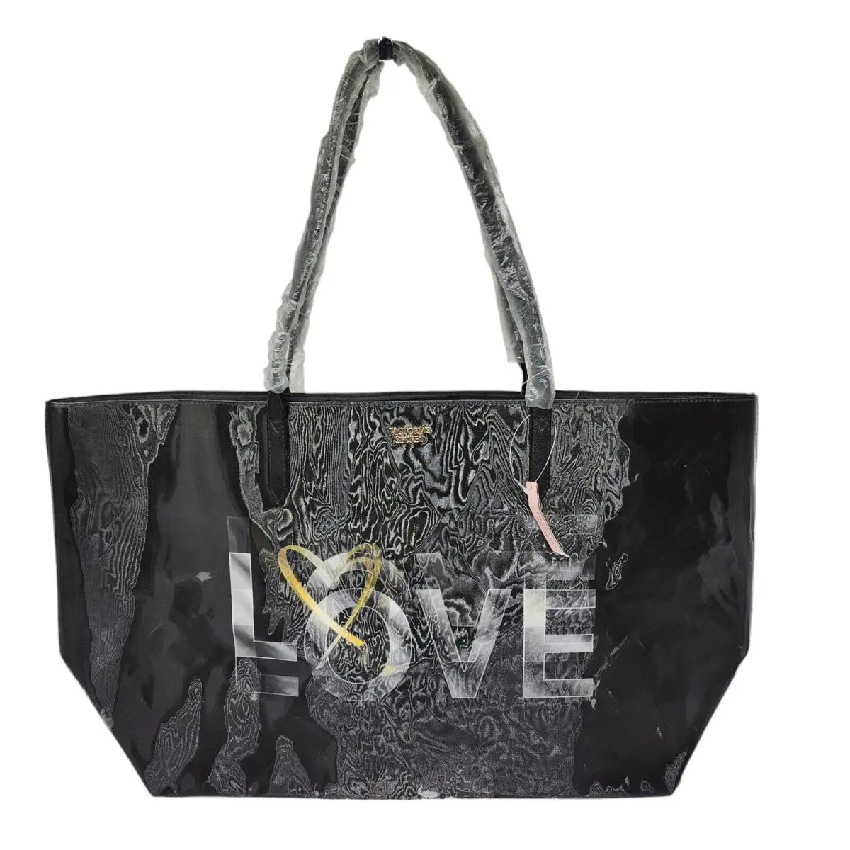 Victorias Secret Bag Black Love Lenticular Graphic Shiny Weekender Deadstock