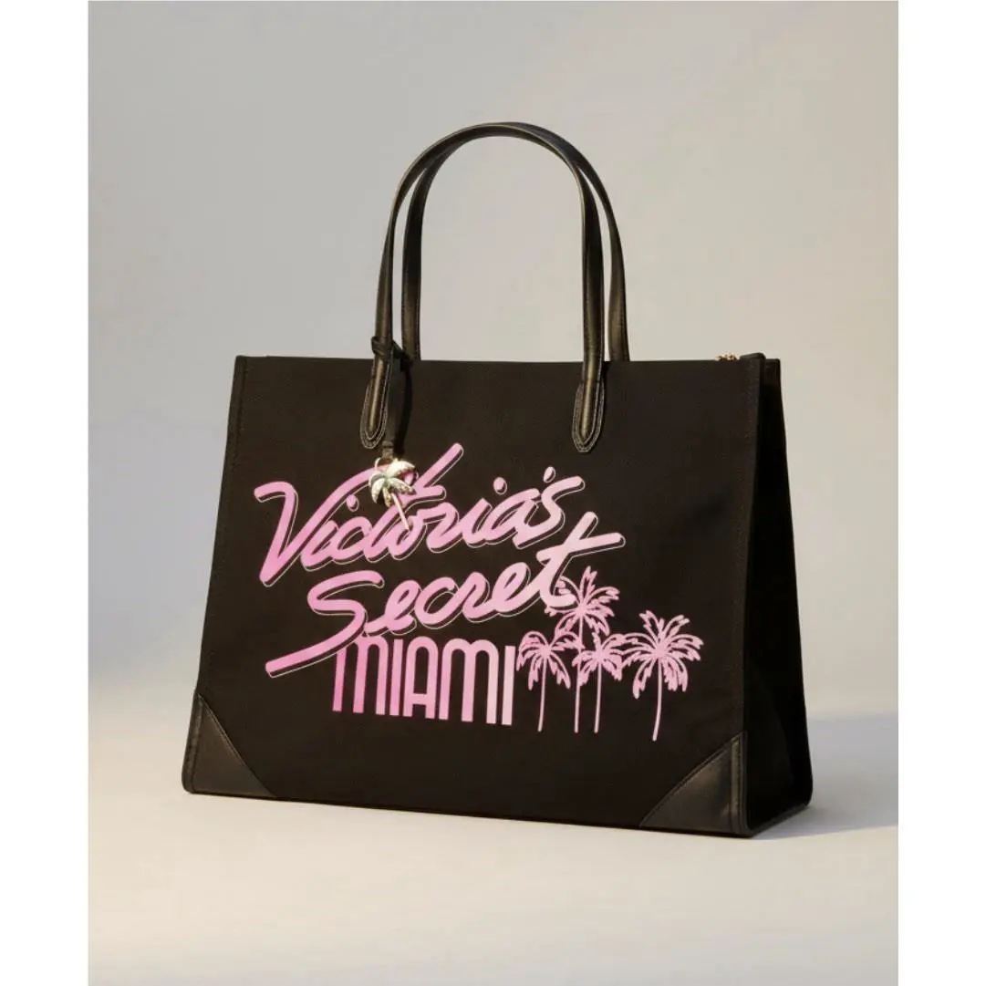 Victoria’s Secret Large Miami City Canvas Tote Bag Black